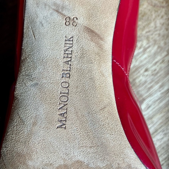 Manolo Blahnik Red Patent Leather Open Toe Pumps Size 38 - Picture 9 of 10